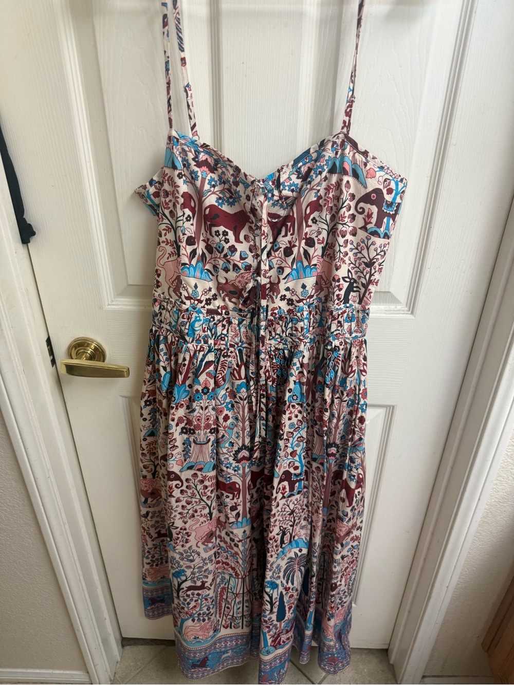 RHODE Multicolor Boho Midi Dress with Blue and Burgundy Motif